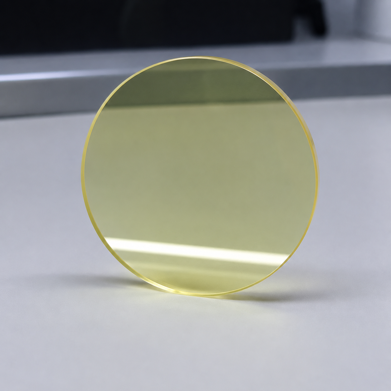 Close-up view of multispectral ZnS optical window with visible transparency