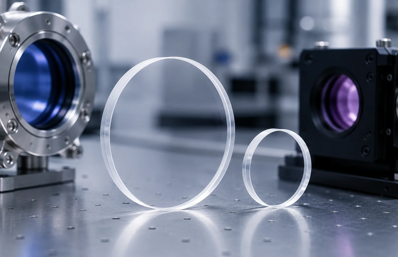 Quartz optical windows used in laboratory optical systems and laser applications