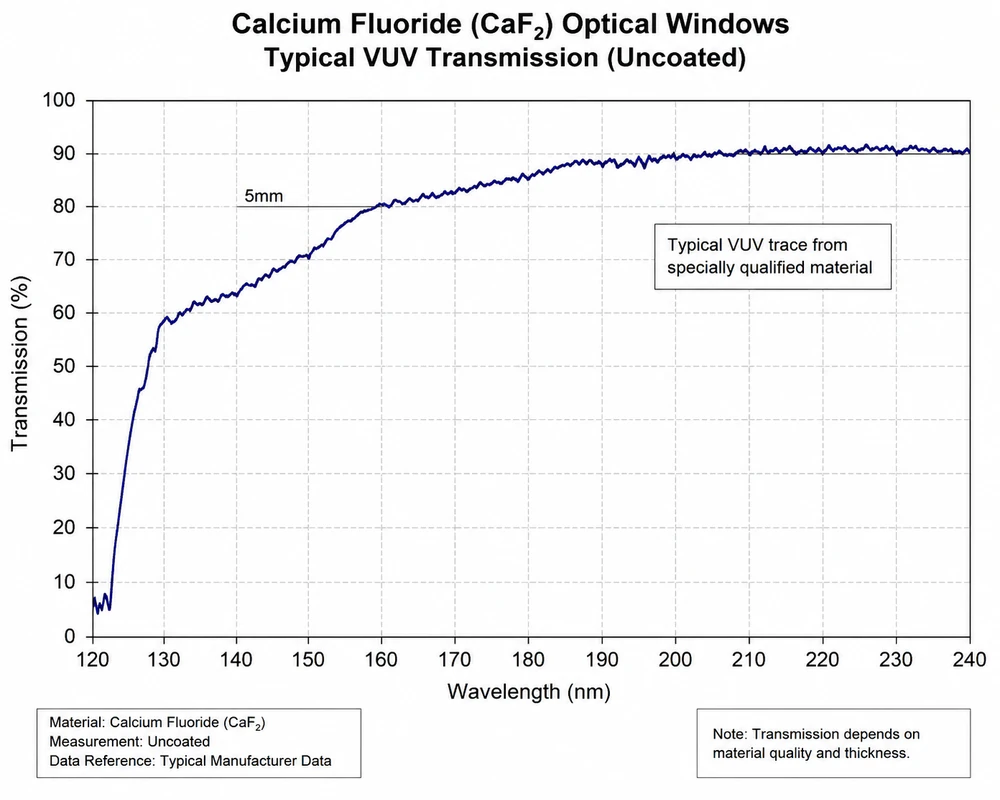 UV Calcium Fluoride Optical Windows Transmission Curve