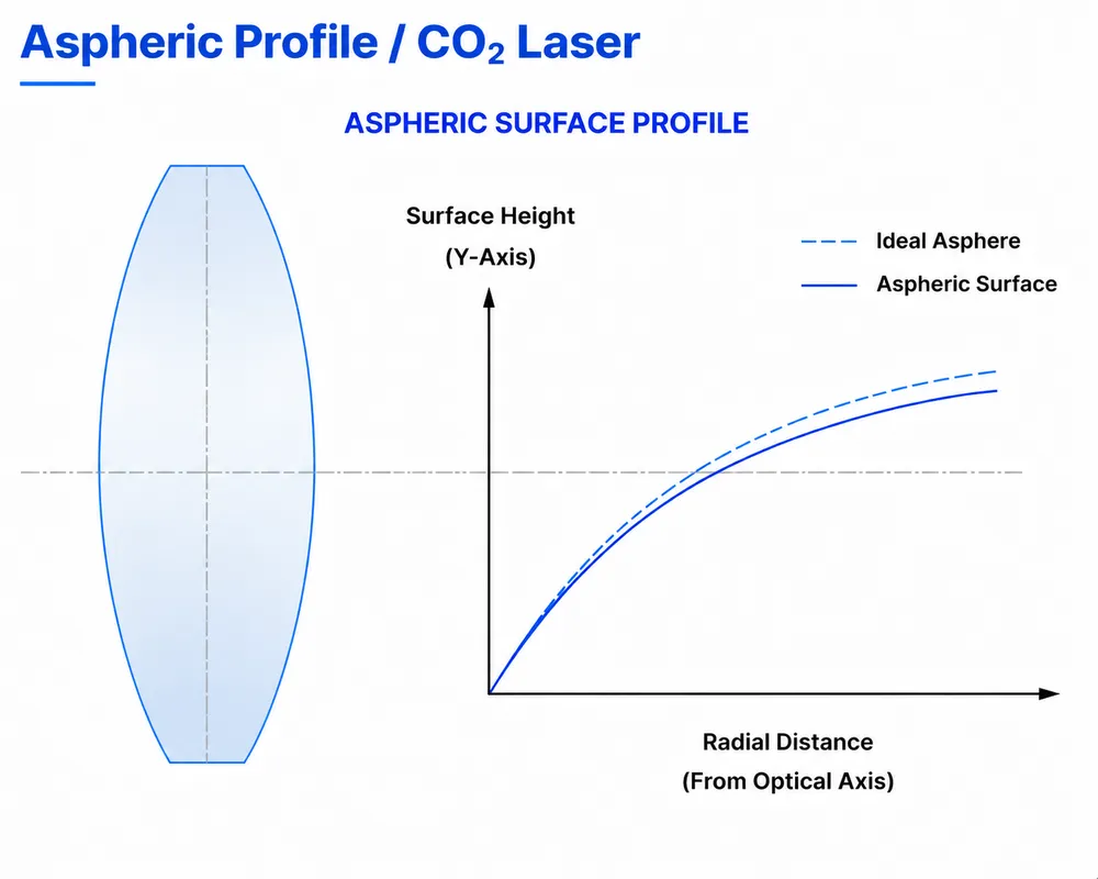 ZnSe Aspheric Lens Profile and CO2 Laser Focusing Diagram