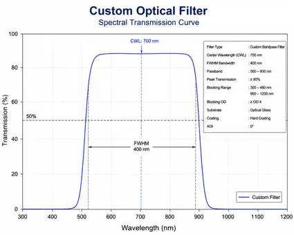 Custom Optical Filter Spectral Transmission Curve