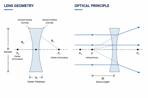 Double Concave Lens Geometry and Optical Principle