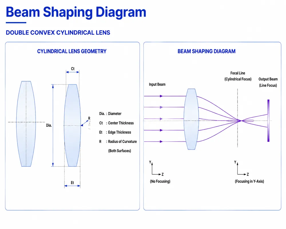 Double Convex Cylindrical Lens Beam Shaping Diagram