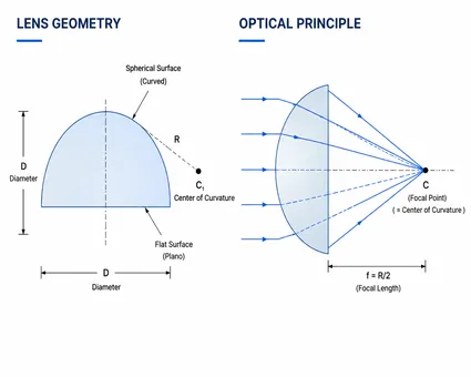 Half Ball Lens Geometry and Optical Principle