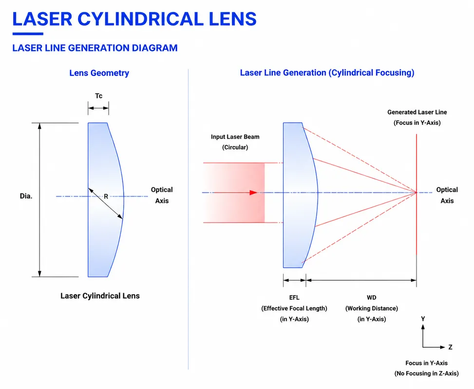 Laser Cylindrical Lens Line Generation Diagram