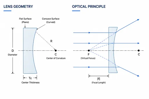 Plano Concave Lens Geometry and Optical Principle