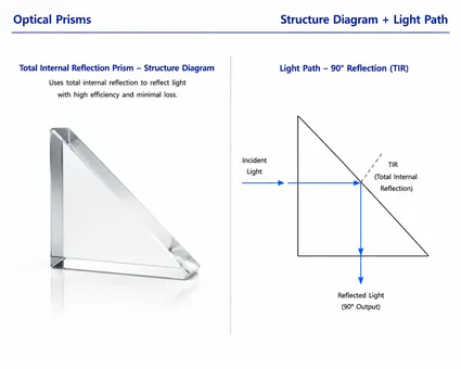 Total Internal Reflection Prism Structure and Light Path Diagram