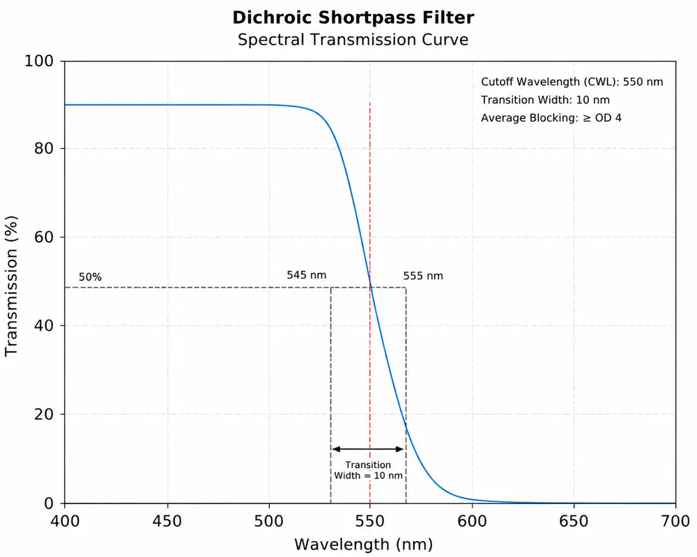 Dichroic Shortpass Filter Spectral Transmission Curve