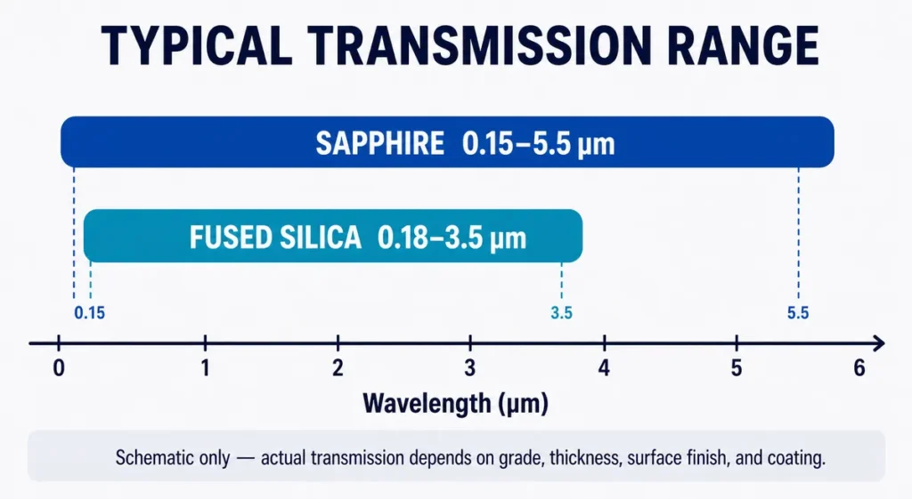 sapphire vs fused silica transmission range
