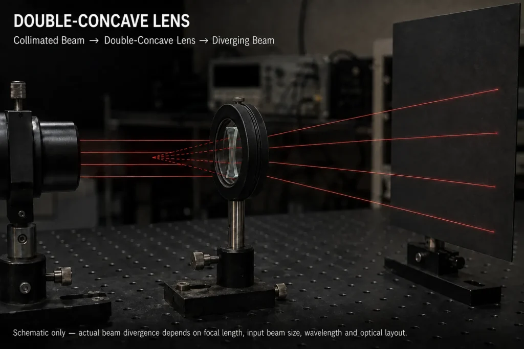 double concave lens diverging a collimated light beam