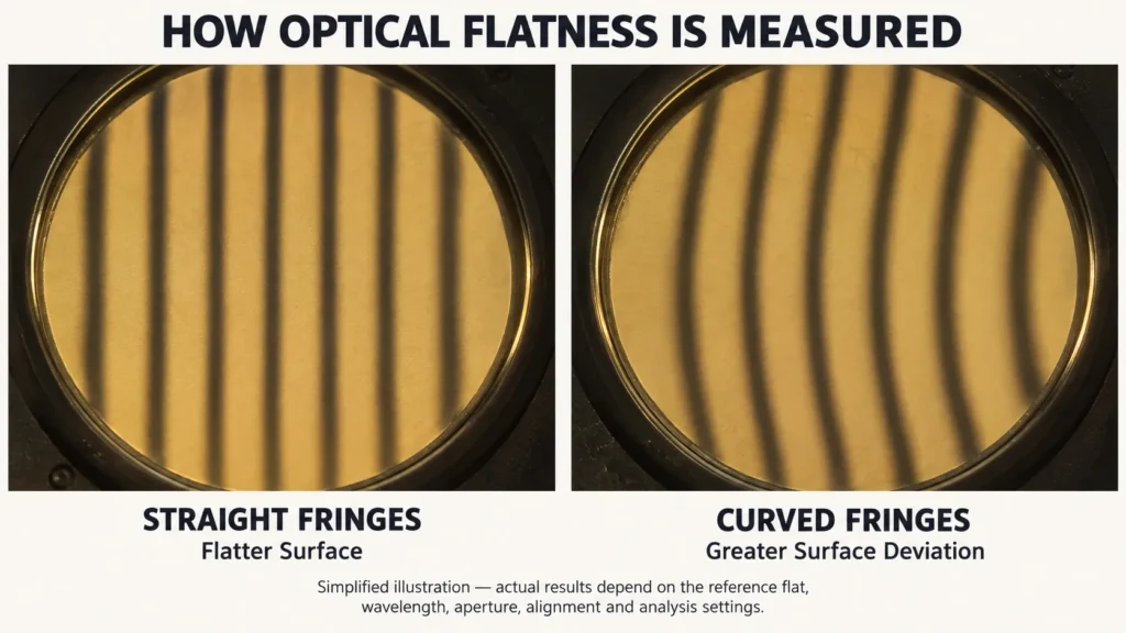 Optical Flatness Explained: λ/2 vs λ/4 vs λ/10 optical flatness measurement using interference fringes