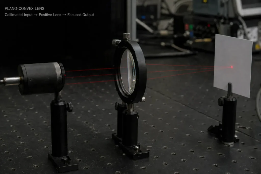 Plano-convex lens focusing a collimated light beam