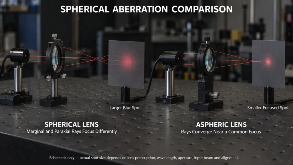 spherical aberration in spherical and aspheric lenses