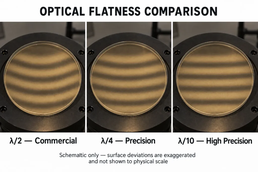 Optical Flatness Explained: λ/2 vs λ/4 vs λ/10 λ/2 vs λ/4 vs λ/10 optical flatness comparison
