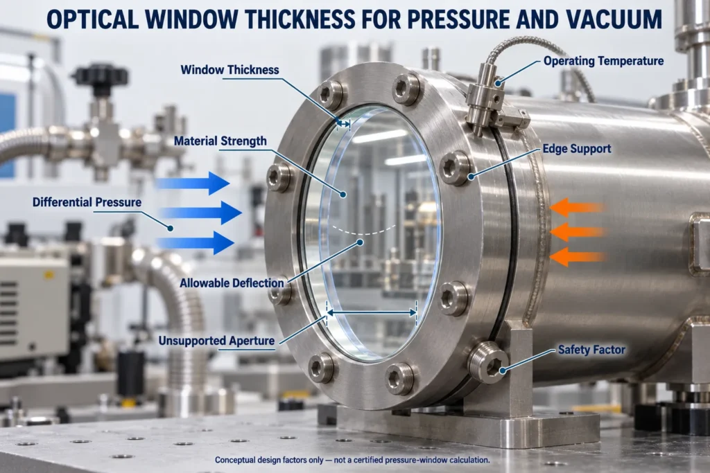 optical window thickness for pressure and vacuum