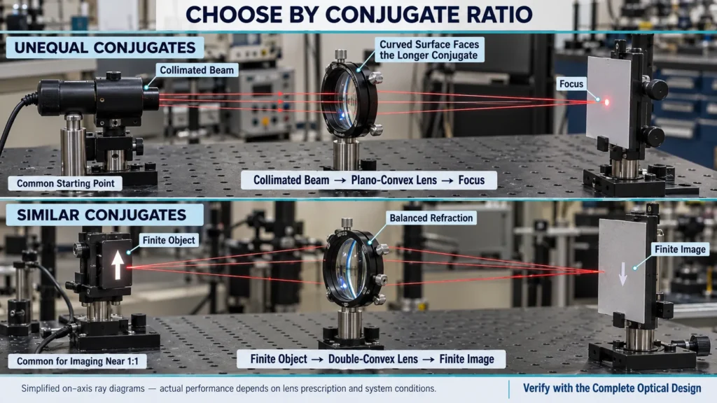 Plano-Convex vs Double-Convex Lens: Which Should You Use? positive lens selection by conjugate ratio